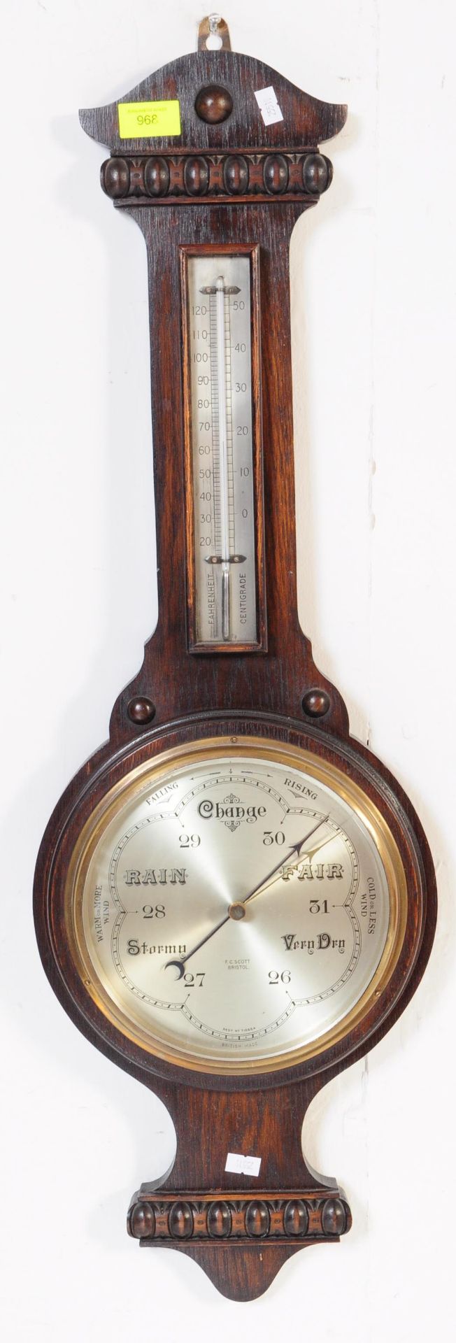 EARLY 20TH CENTURY MAHOGANY ANEROID BANJO WALLBAROMETER