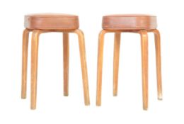MATCHING PAIR OF BENTWOOD AND VINYL STOOLS