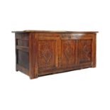 18TH CENTURY COUNTRY ELM AND OAK LARGE COFFER CHEST