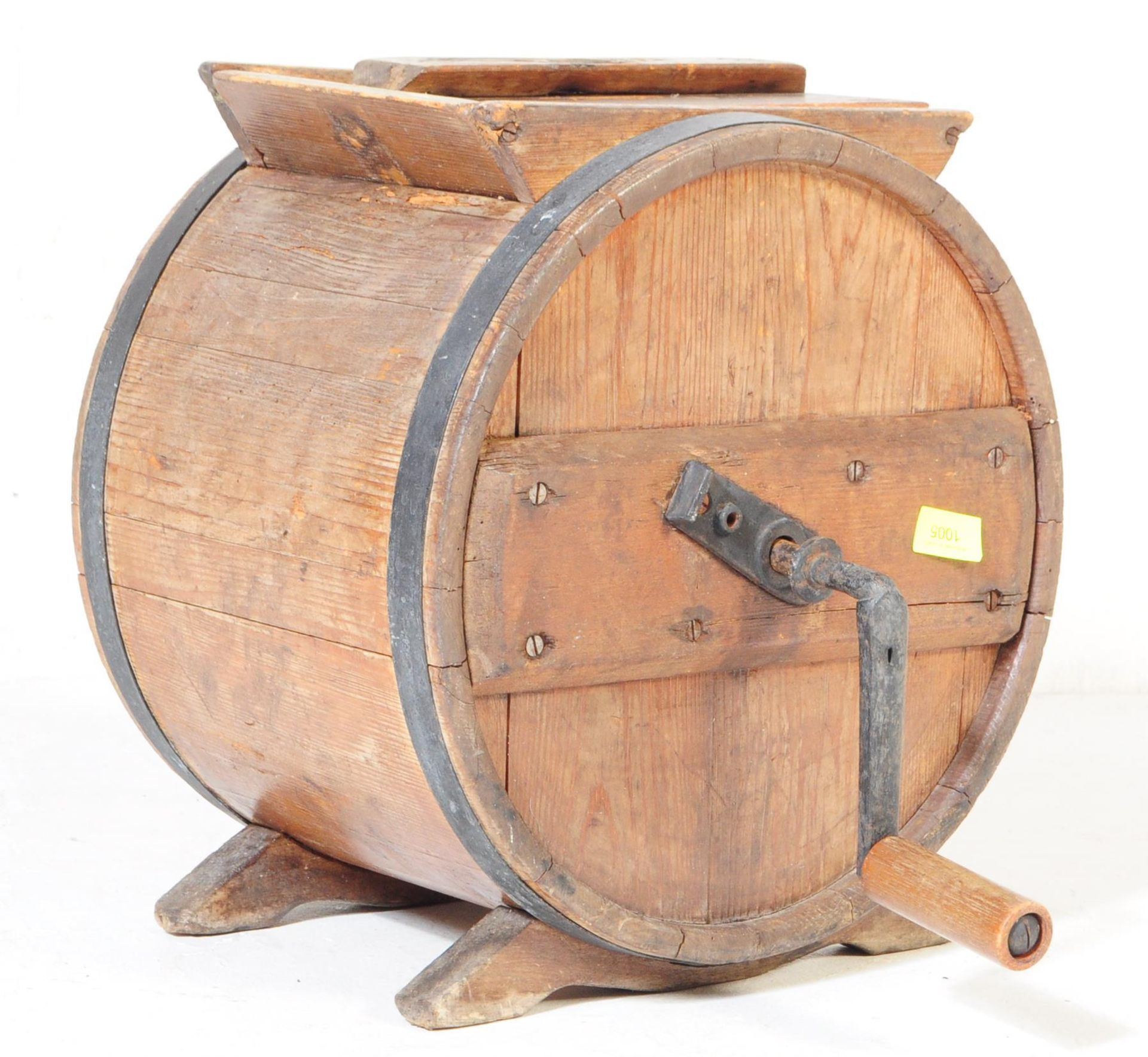 19TH CENTURY OAK COOPERED BARREL BUTTER CHURN - R.O.W