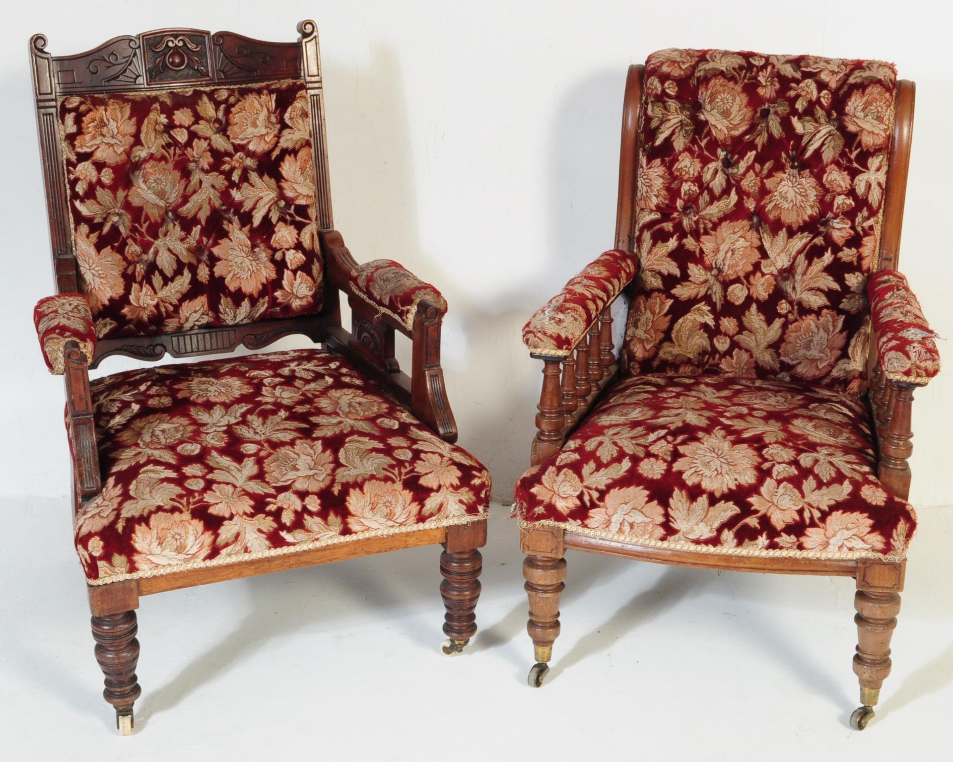 PAIR OF VICTORIAN MAHOGANY LIBRARY SALON ARMCHAIRS - Image 2 of 5