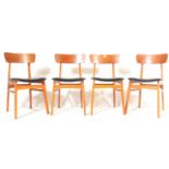 FOUR VINTAGE MID CENTURY TEAK & VINYL DINING CHAIRS