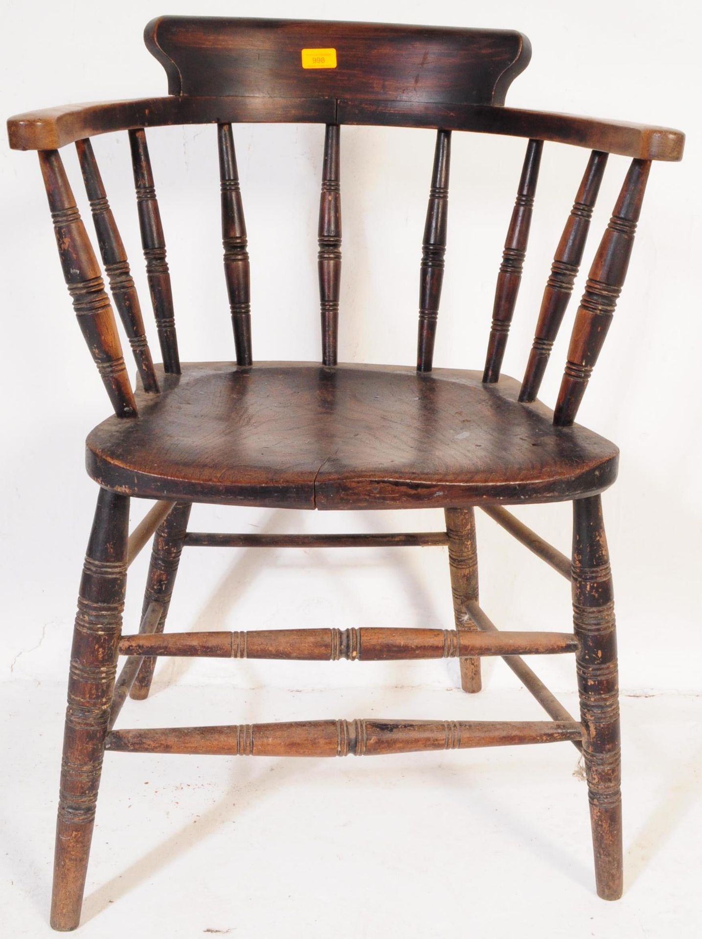 19TH CENTURY BEECH & ELM SMOKERS BOW CAPTAIN CHAIR - Bild 2 aus 6