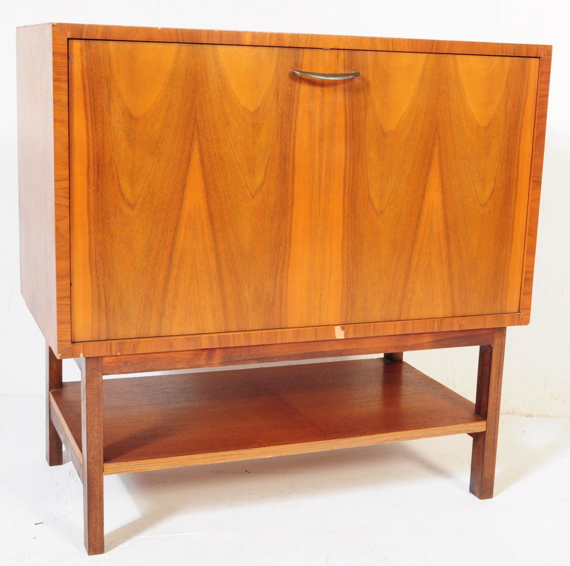 A RETRO VINTAGE TEAK WOOD RECORD VINYL CABINET