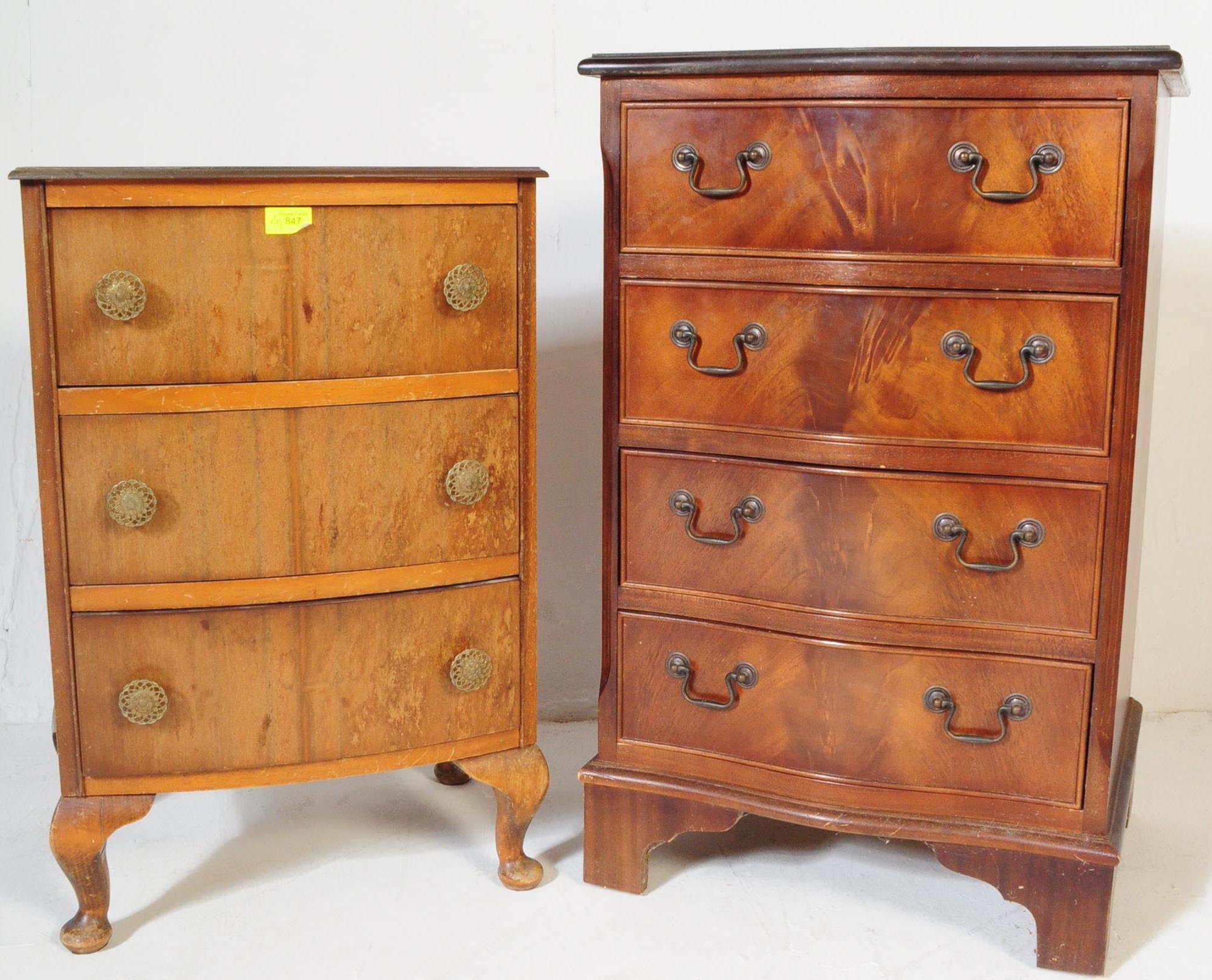 TWO QUEEN ANNE REVIVAL MAHOGANY CHEST OF DRAWERS