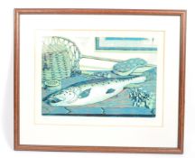 1990'S AC LENNIE STILL LIFE WITH SALMON FISH BLOCK PRINT ART