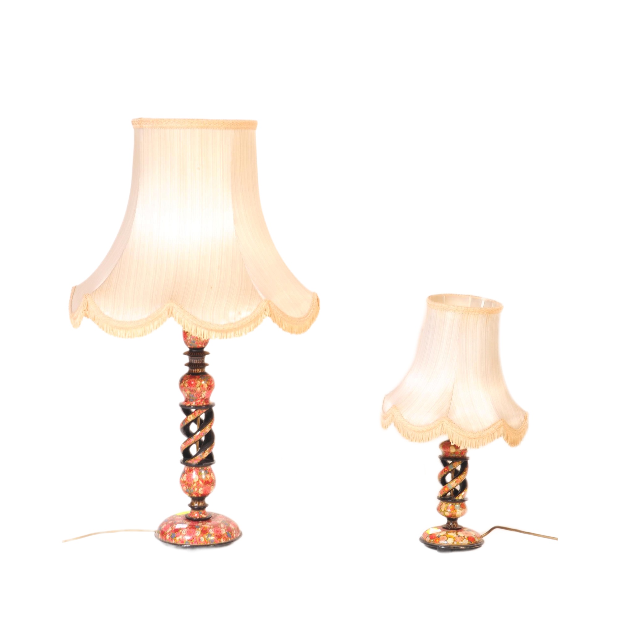 TWO EARLY 20TH CENTURY KASHMIRI LACQUERED LAMPS & SHADES