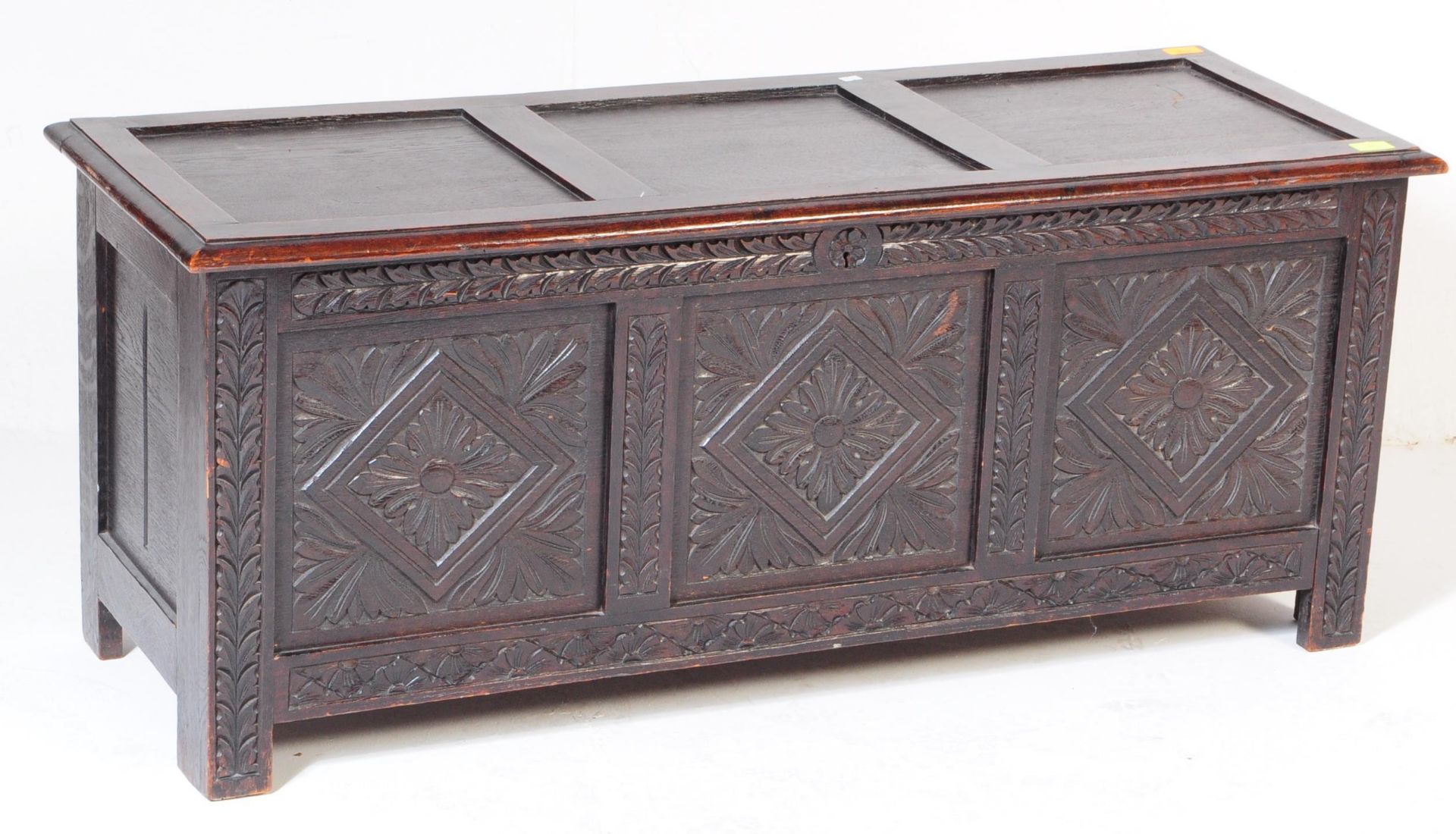 18TH CENTURY CARVED OAK COFFER CHEST - Image 2 of 4