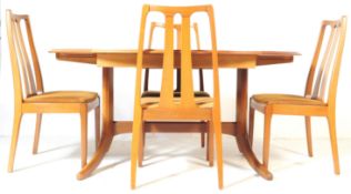MID CENTURY TEAK D END DINING TABLE & FOUR CHAIRS