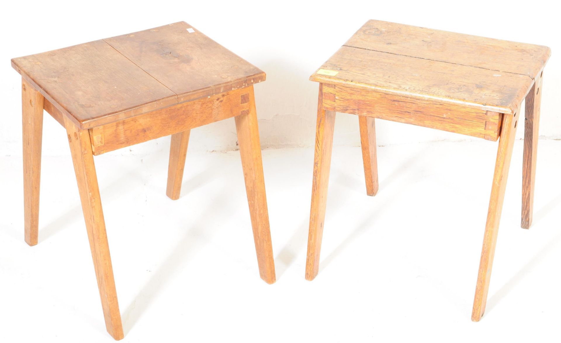 TWO EARLY 20TH CENTURY A-FRAME BEECH SCHOOL TABLES - Image 2 of 5