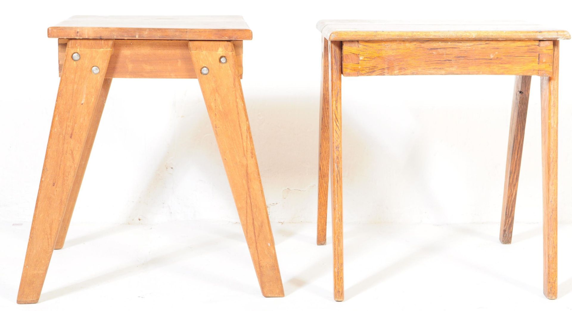 TWO EARLY 20TH CENTURY A-FRAME BEECH SCHOOL TABLES - Image 3 of 5