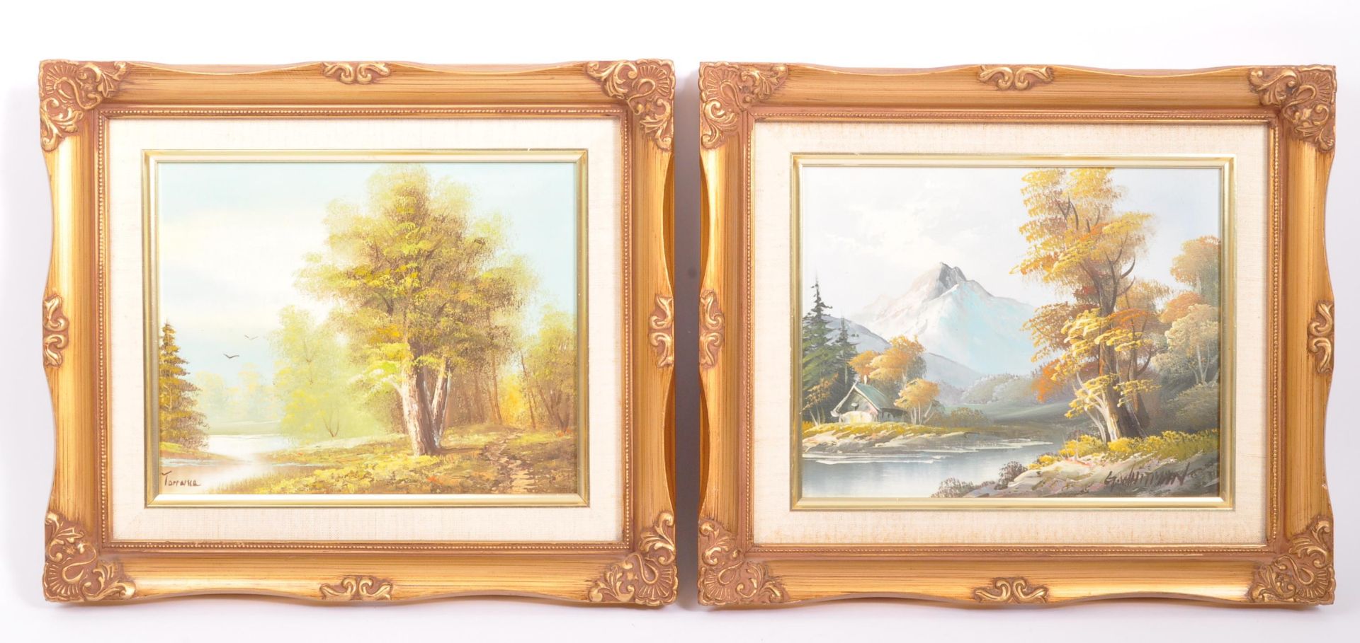 PAIR OF VINTAGE RETRO OIL ON CANVAS SCENIC PAINTINGS