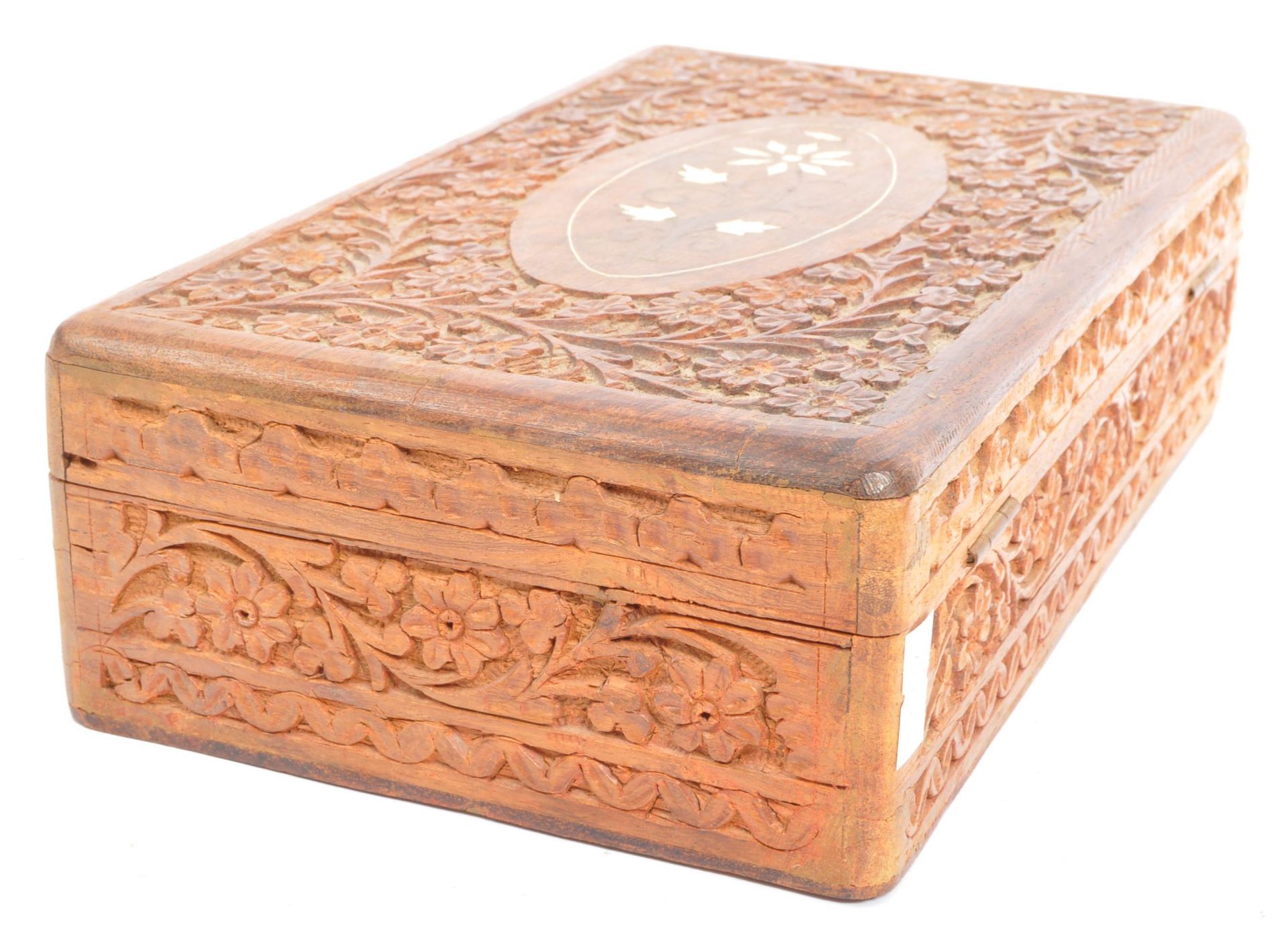 VINTAGE 20TH CENTURY CARVED WOOD TRINKET STORAGE BOX - Image 5 of 6