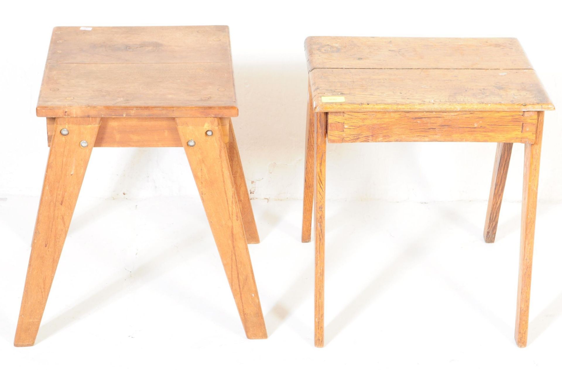 TWO EARLY 20TH CENTURY A-FRAME BEECH SCHOOL TABLES - Image 4 of 5