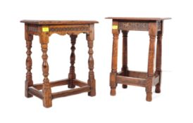 TWO JACOBEAN REVIVAL OAK JOINT STOOLS / OCCASIONAL TABLES