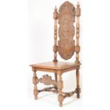 VICTORIAN 19TH CENTURY CAROLEAN REVIVAL CARVED OAK HALL CHAIR
