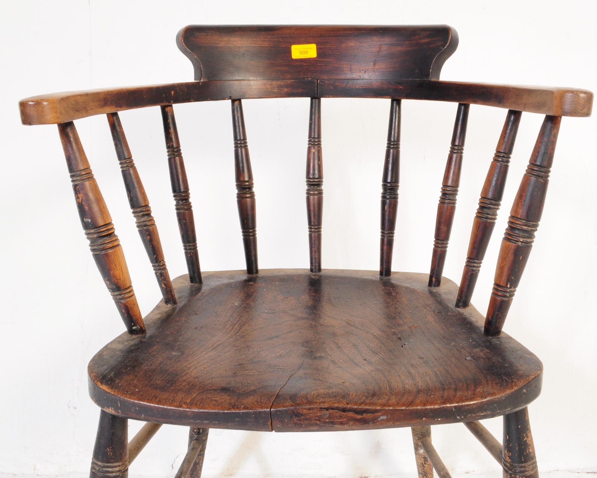 19TH CENTURY BEECH & ELM SMOKERS BOW CAPTAIN CHAIR - Bild 5 aus 6