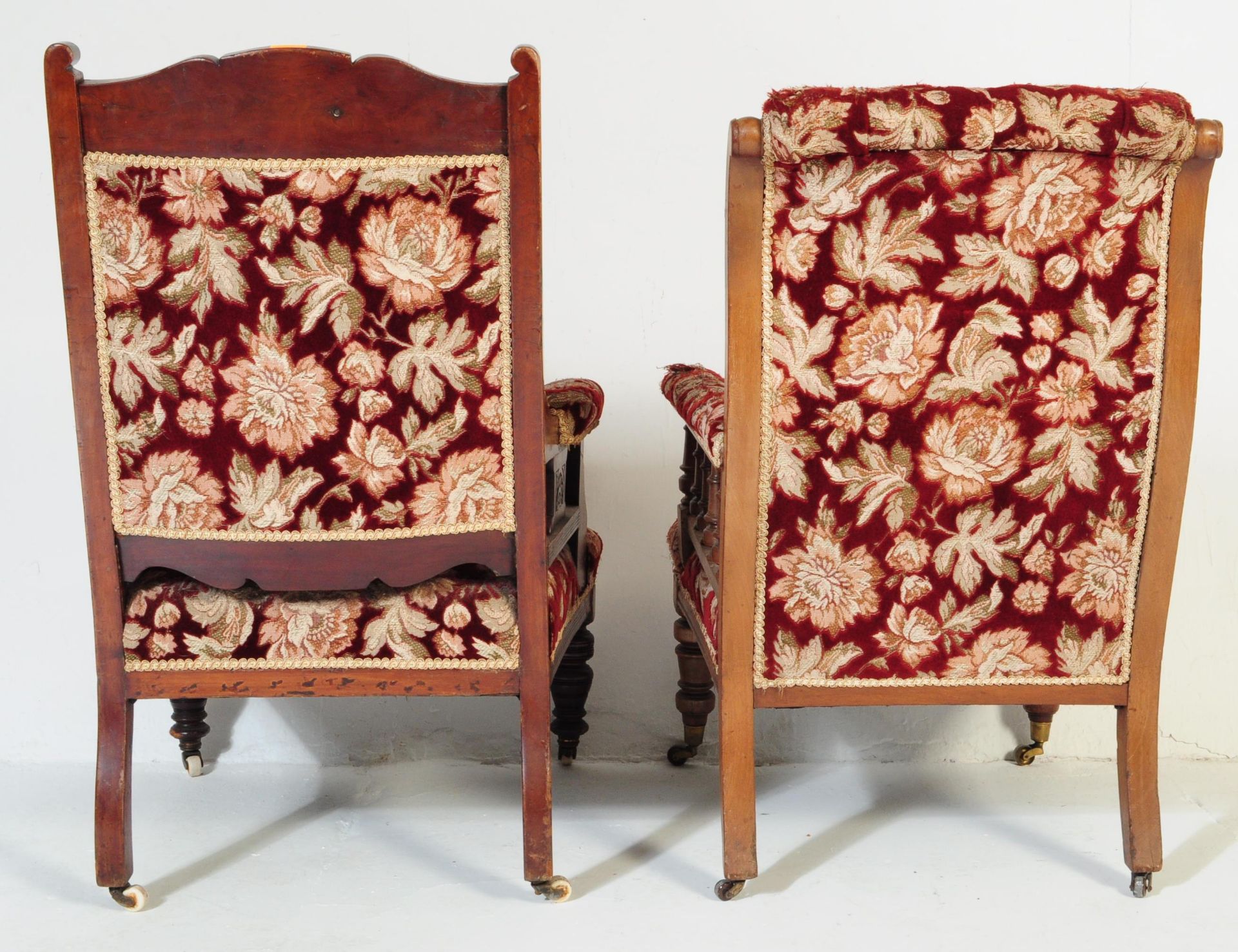 PAIR OF VICTORIAN MAHOGANY LIBRARY SALON ARMCHAIRS - Image 4 of 5