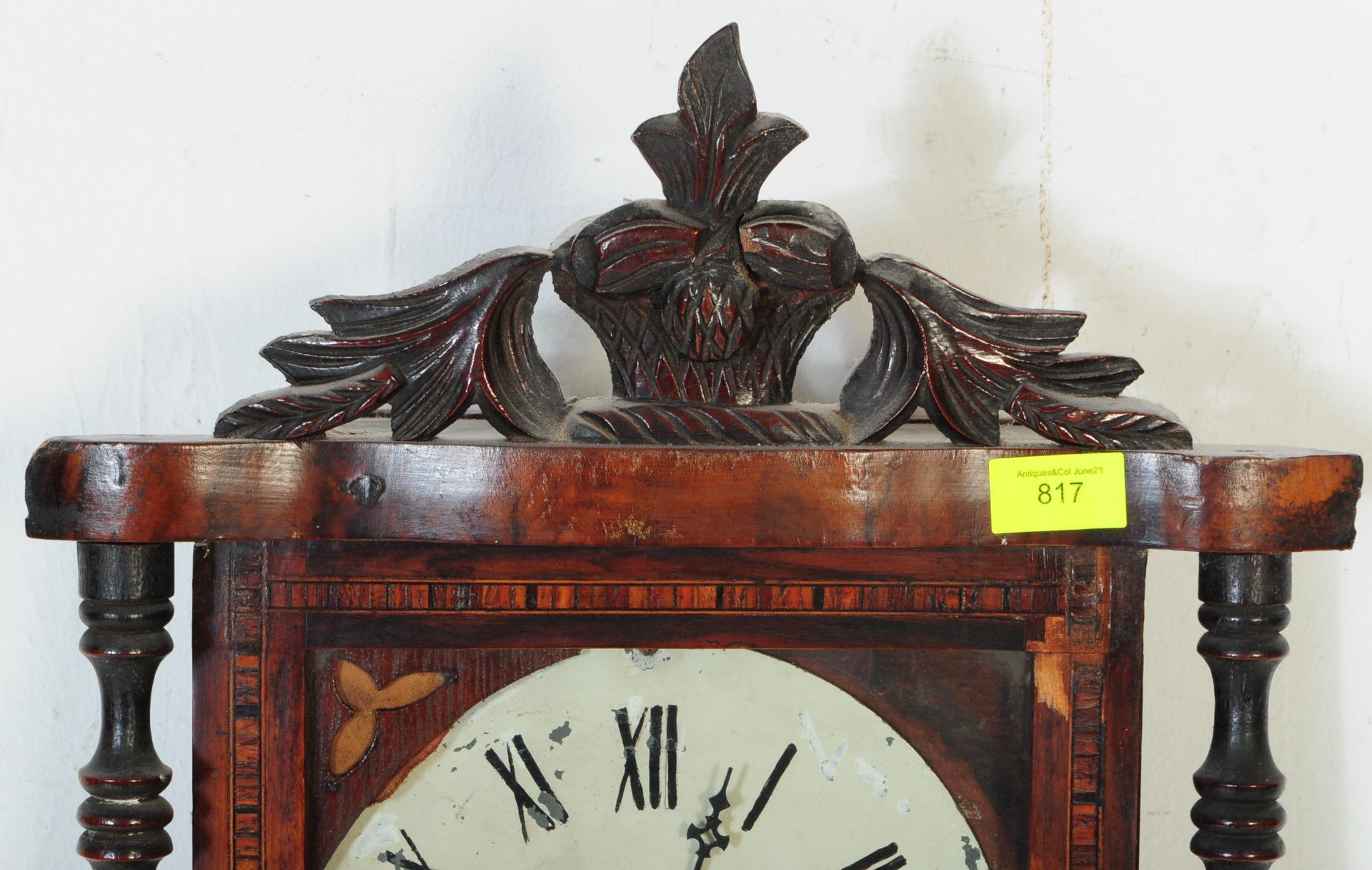 VICTORIAN 19TH CENTURY TUNBRIDGE INLAID MAHOGANY WALL CLOCK - Bild 3 aus 4