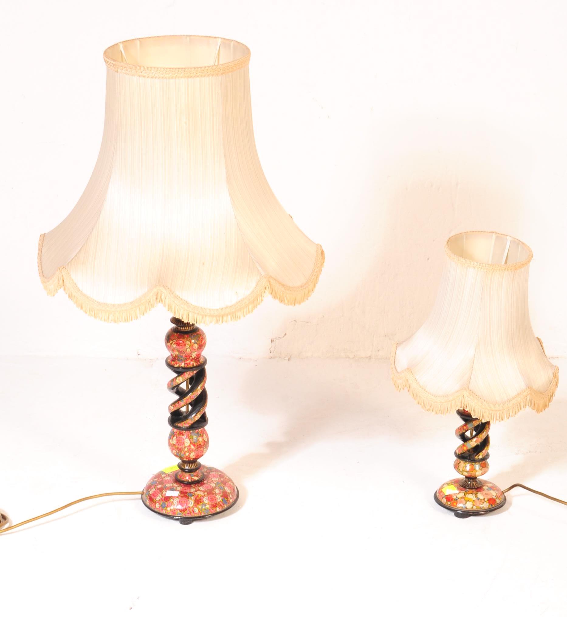 TWO EARLY 20TH CENTURY KASHMIRI LACQUERED LAMPS & SHADES - Image 2 of 4