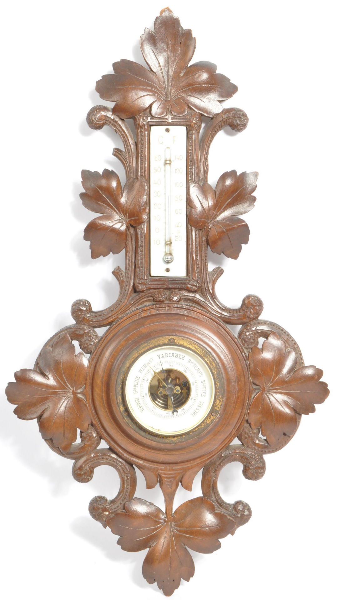 20TH CENTURY BLACK FOREST CARVED OAK BAROMETER