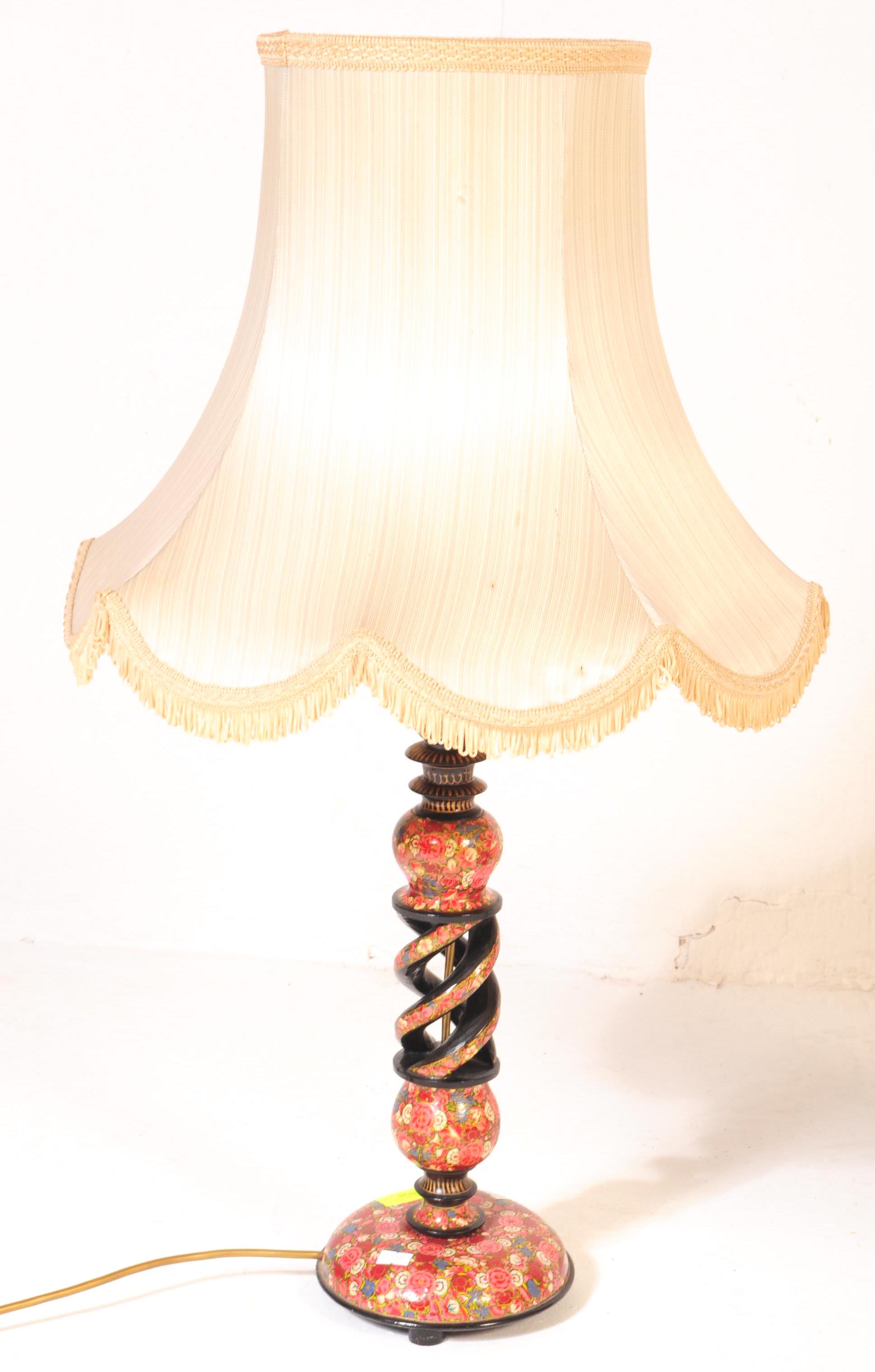 TWO EARLY 20TH CENTURY KASHMIRI LACQUERED LAMPS & SHADES - Image 3 of 4