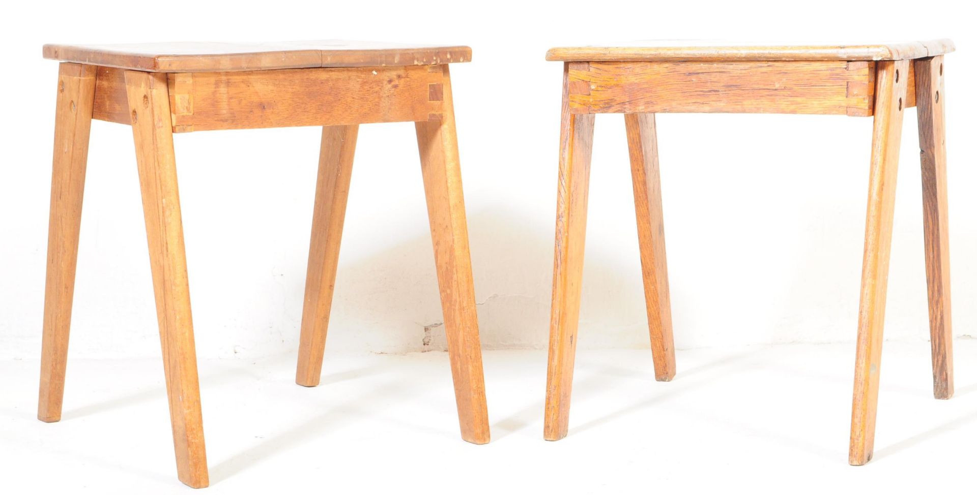 TWO EARLY 20TH CENTURY A-FRAME BEECH SCHOOL TABLES