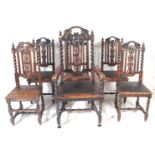 SIX VICTORIAN CAROLEAN REVIVAL OAK DINING CHAIRS