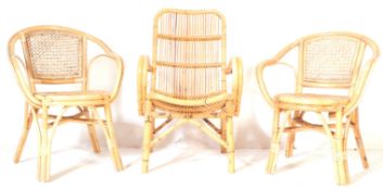 A SET OF THREE VINTAGE WICKER BAMBOO CONSERVATORY CHAIRS