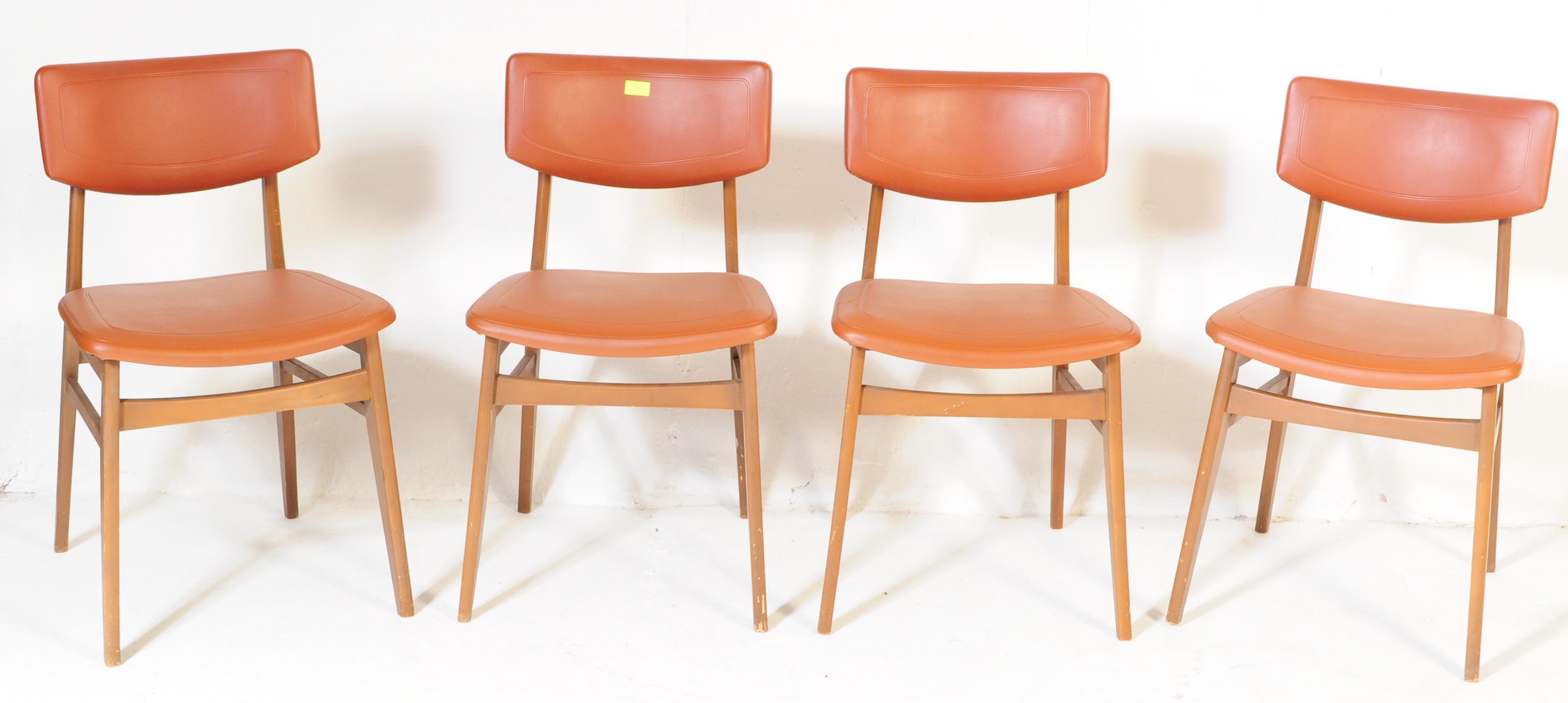 FOUR MID CENTURY TEAK & LEATHERETTE DINING CHAIRS - Image 2 of 3