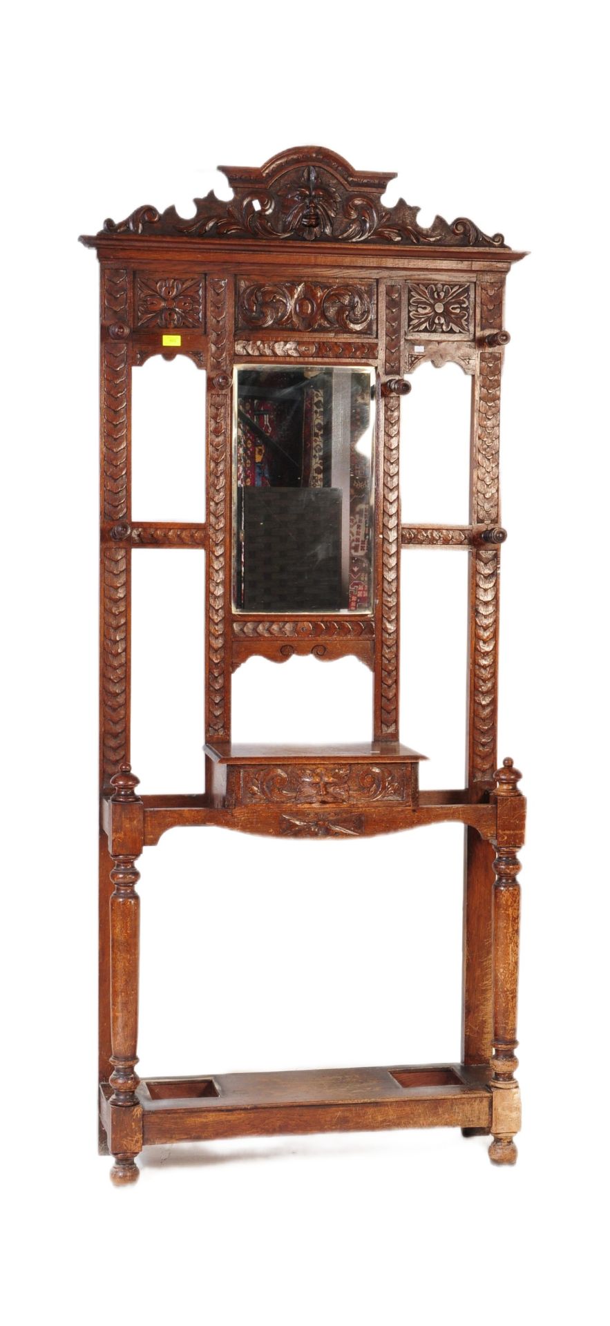 A 19TH CENTURY VICTORIAN OAK CARVED HALLSTAND HALL STAND