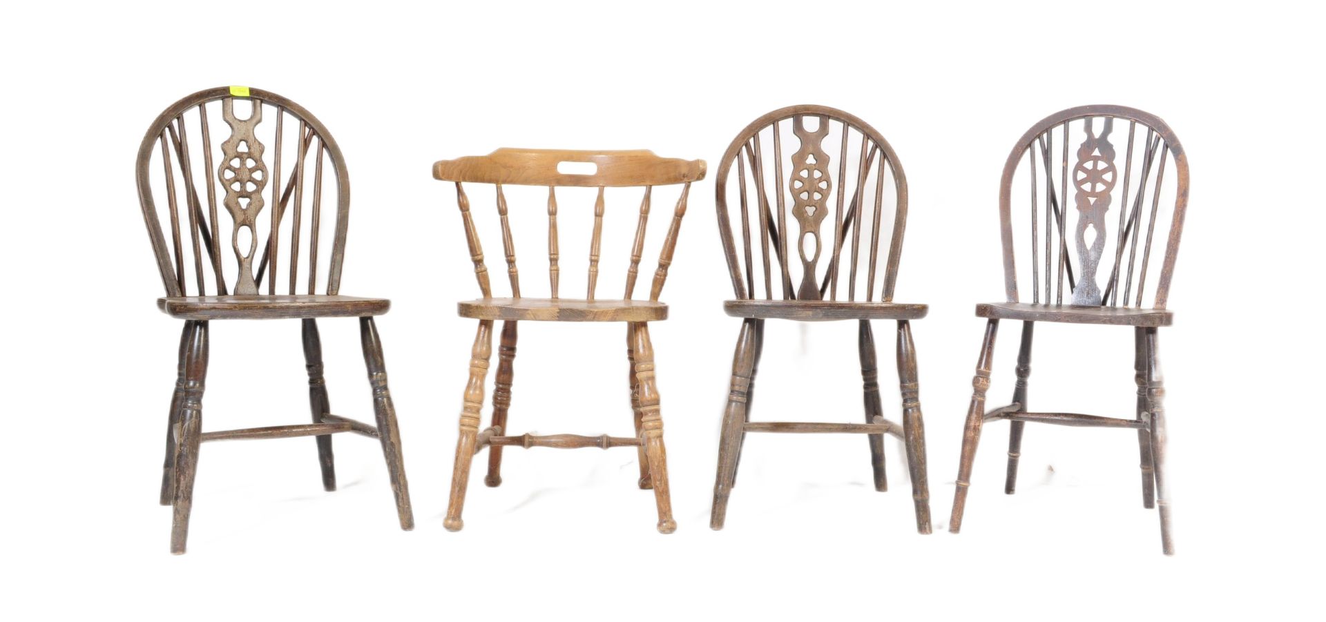 EARLY 20TH CENTURY OAK WINDSOR WHEEL BACK CHAIRS