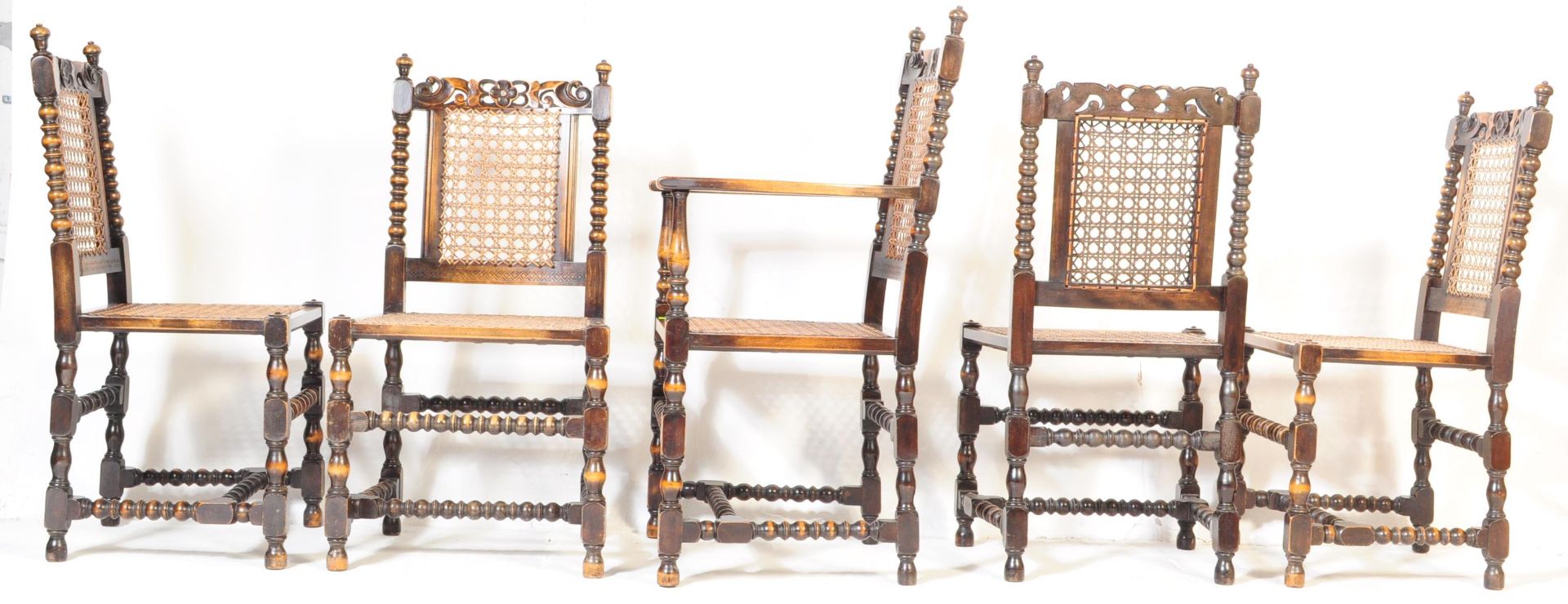 SET OF FIVE VICTORIAN MAHOGANY & RATTAN DINING CHAIRS - Bild 3 aus 5