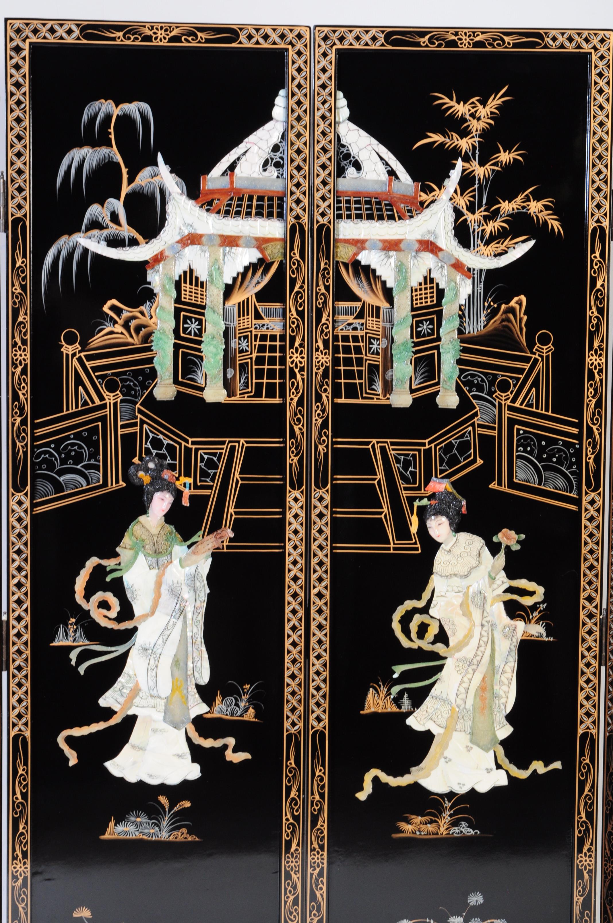 20THE CENTURY CHINESE ORIENTAL FOUR PANEL ROOM DIVIDER - Image 3 of 5