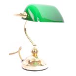 20TH CENTURY MINIATURE BRASS AND GLASS BANKERS LAMP