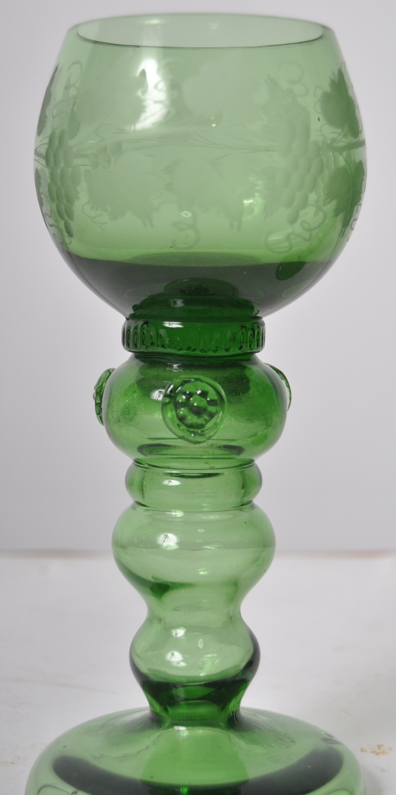 SET OF SIX GREEN GLASS ETCHED DRINKING GOBLETS - Image 4 of 5