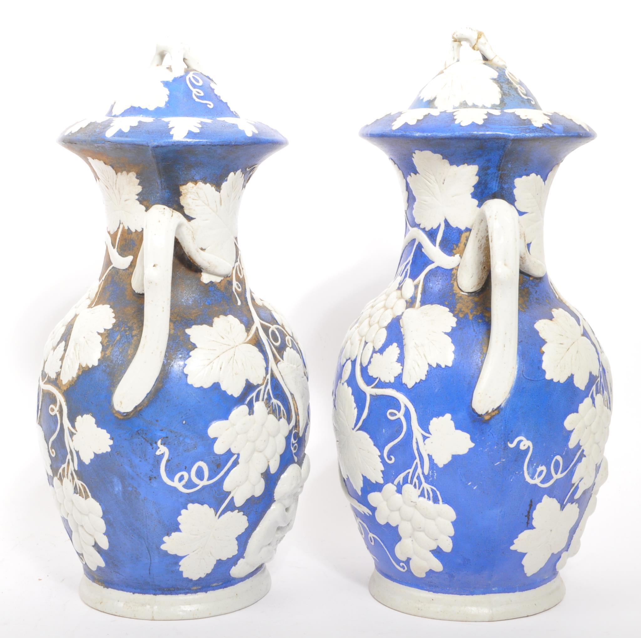 PAIR OF 19TH CENTURY BLUE & WHITE VICTORIAN VASES - Image 4 of 6