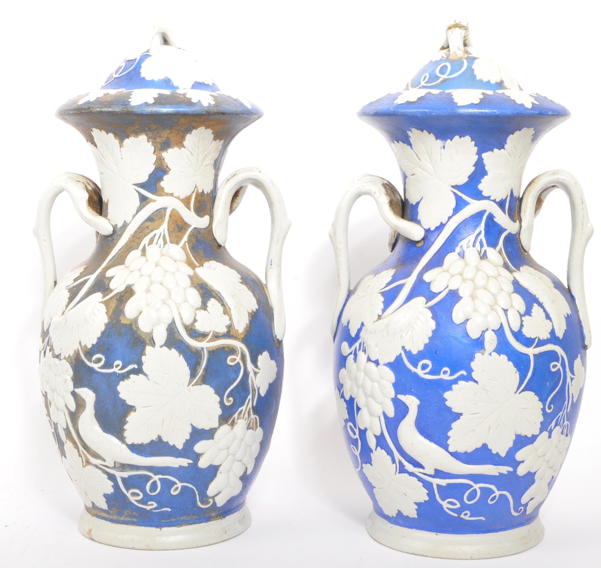 PAIR OF 19TH CENTURY BLUE & WHITE VICTORIAN VASES