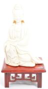 20TH CENTURY CHINESE BISQUE GUANYIN BODHISATTVA FIGURE ON STAND