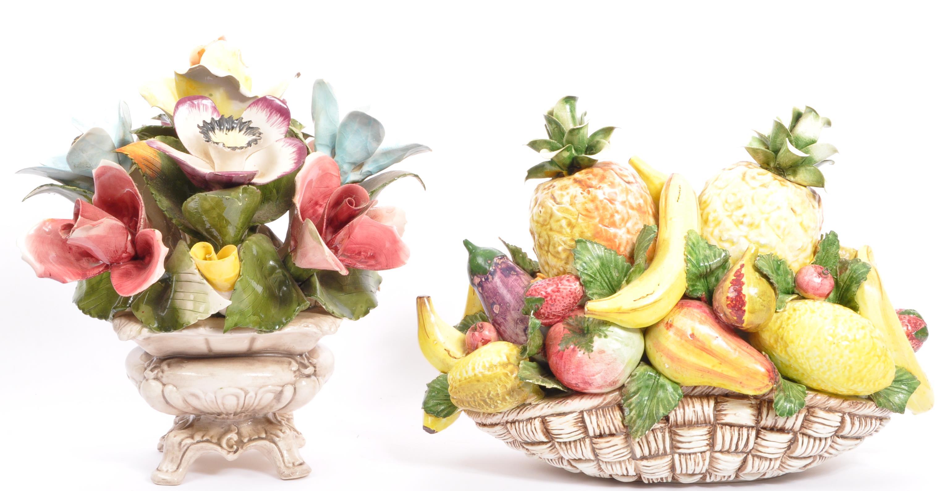 1950S CAPODIMONTE CERAMIC FRUIT BOWL & FLOWER DISPLAY