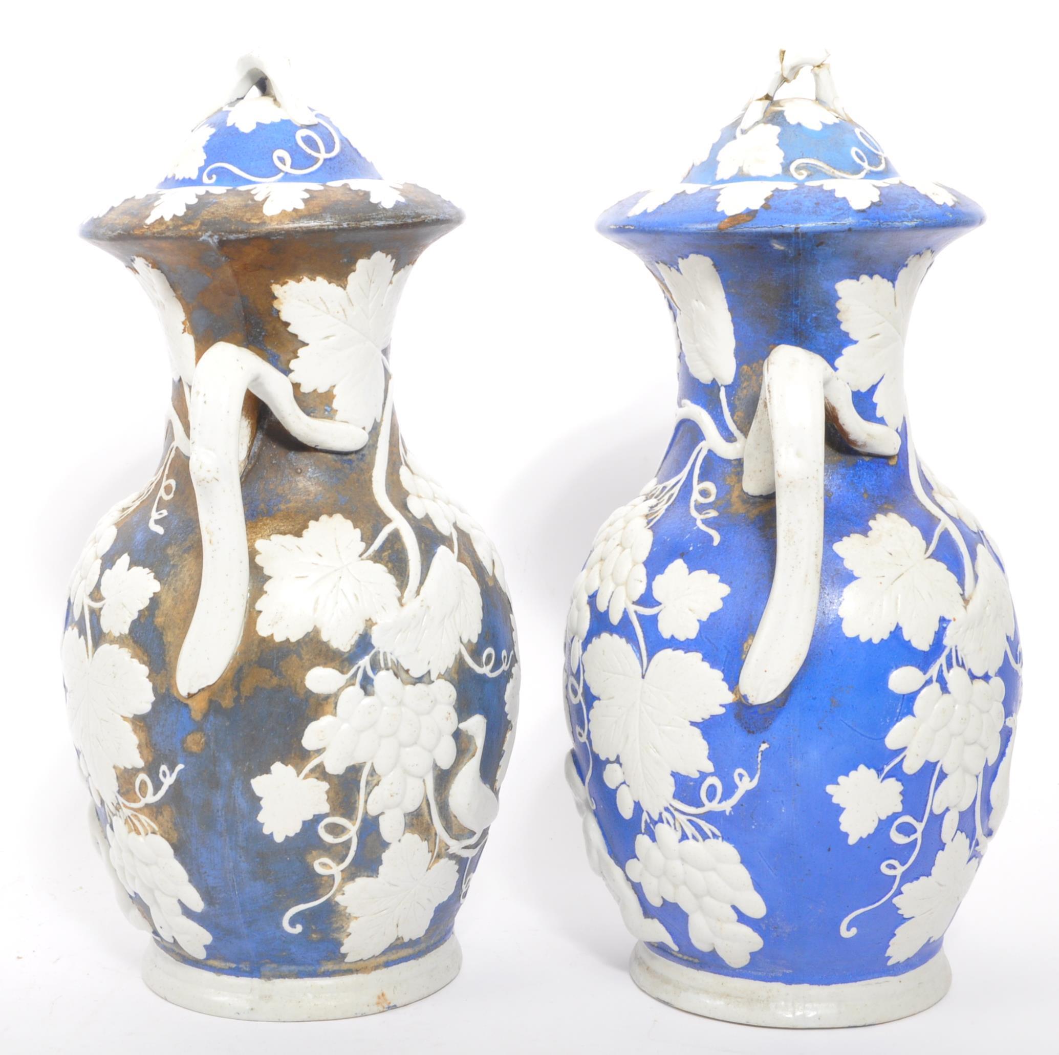 PAIR OF 19TH CENTURY BLUE & WHITE VICTORIAN VASES - Image 2 of 6
