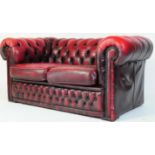 20TH CENTURY CHESTERFIELD OX BLOOD LEATHER TWO SEATER SOFA