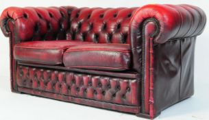 20TH CENTURY CHESTERFIELD OX BLOOD LEATHER TWO SEATER SOFA