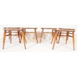 ERCOL - SET OF SIX BEECH AND ELM CONVERTED STOOLS