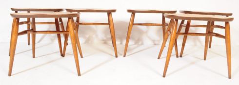 ERCOL - SET OF SIX BEECH AND ELM CONVERTED STOOLS