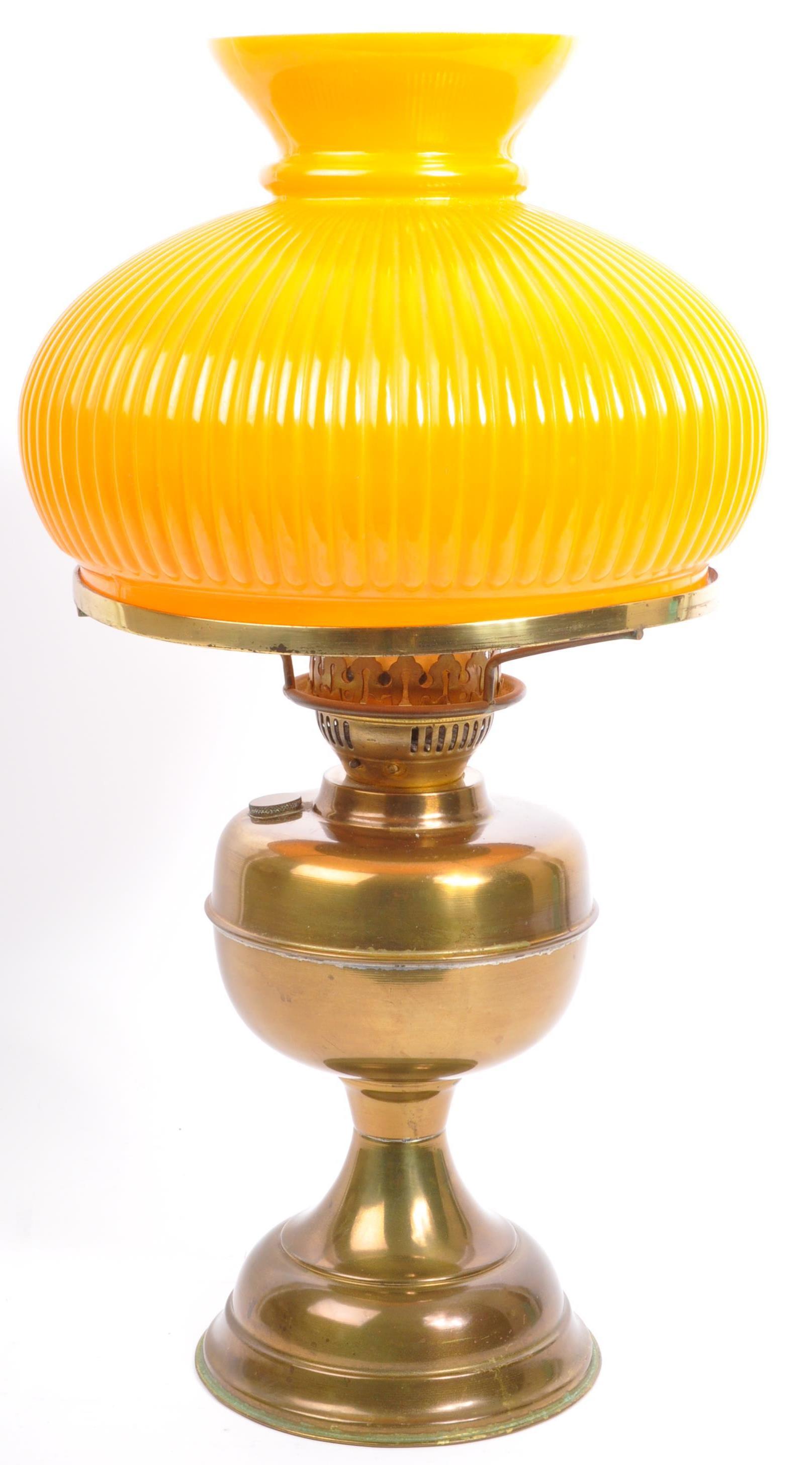 VINTAGE 20TH CENTURY ORANGE GLASS BRASS OIL LAMP BY DUPLEX