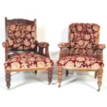 PAIR OF VICTORIAN MAHOGANY LIBRARY SALON ARMCHAIRS