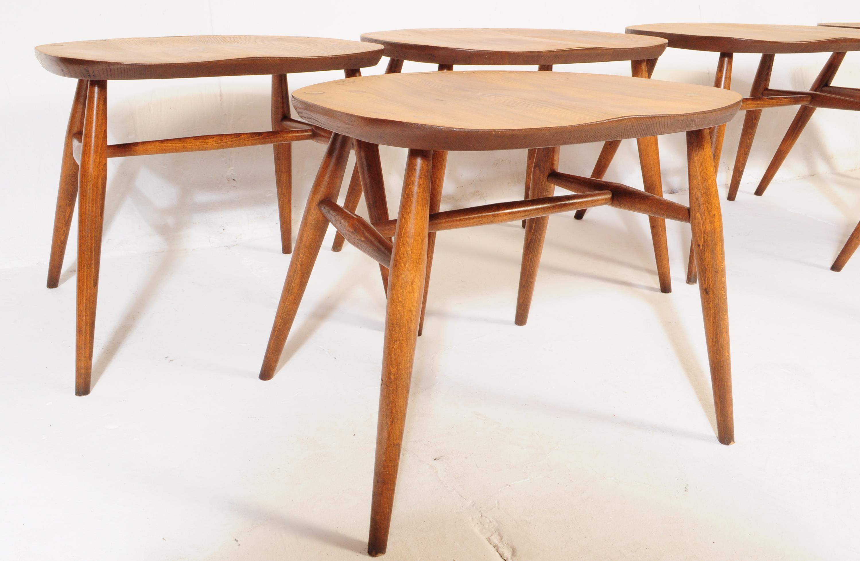 ERCOL - SET OF SIX BEECH AND ELM CONVERTED STOOLS - Image 3 of 5