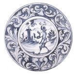 19TH CENTURY ITALIAN MANGANESE MAJOLICA CHARGER PLATE