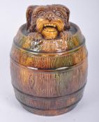 19TH CENTURY VICTORIAN DOG BARREL LIDDED TOBACCO JAR